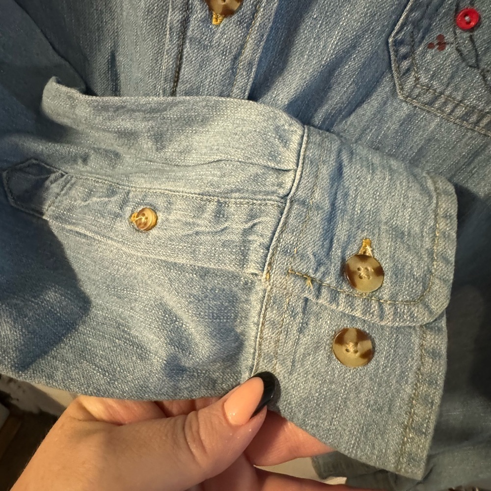 VTG Custom Denim Shirt Handpainted Embroidered Cotton Grannycore Coastal Grandma - Picture 12 of 15